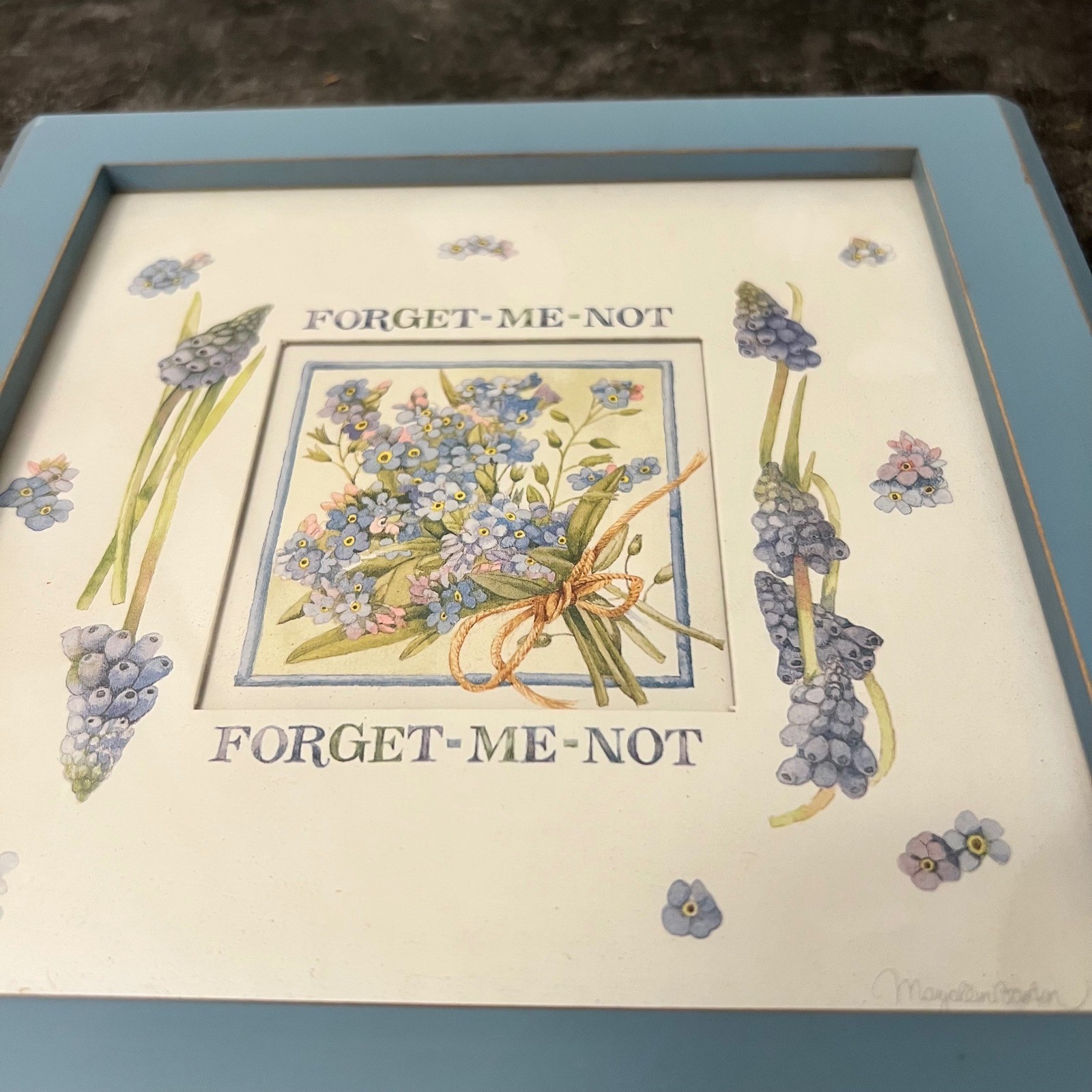 Vintage Hallmark Blue Forget Me Not Floral Framed Art | Cottage