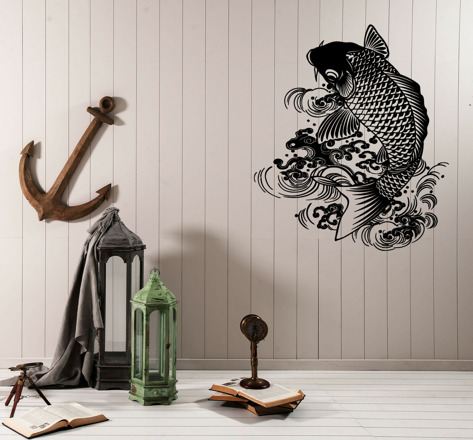 Wall Decal Koi Carp Fish Wave Asian Japanese Interior Decor (n1106)