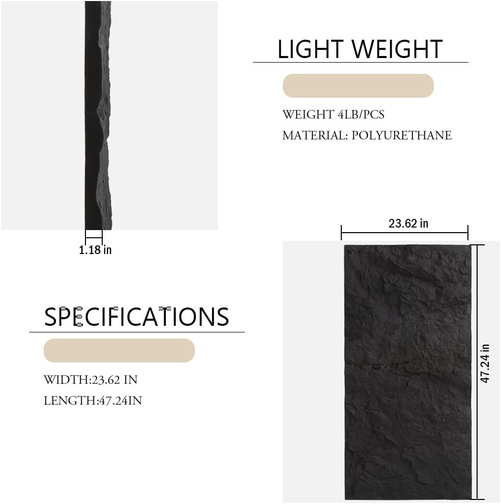 4-Pack 3D Faux Stone Wall Panels – Dark Black Waterproof Decor Tiles