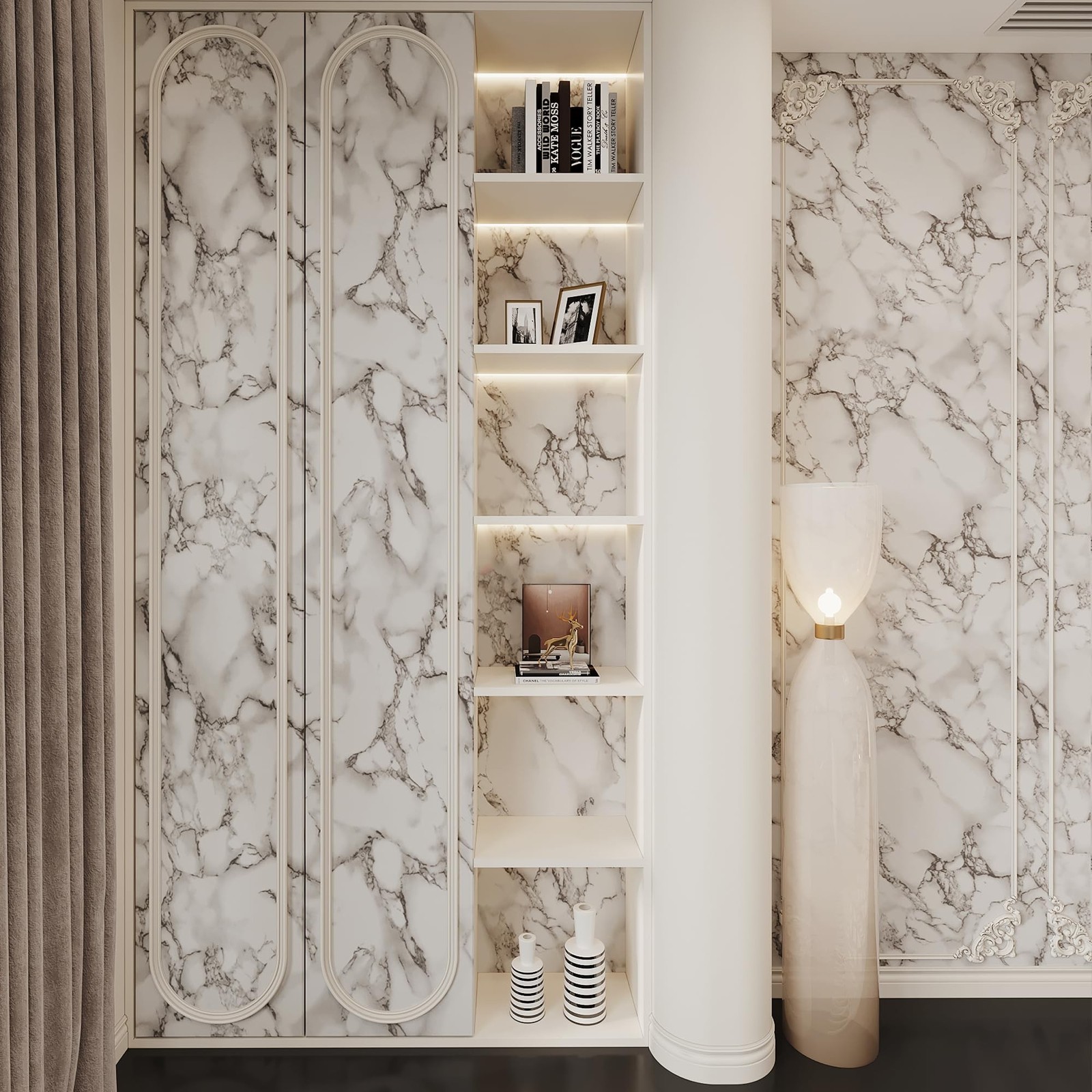 JSEVEM 16"×394" Grey White Marble Wallpaper Peel and Stick Waterproof Gray