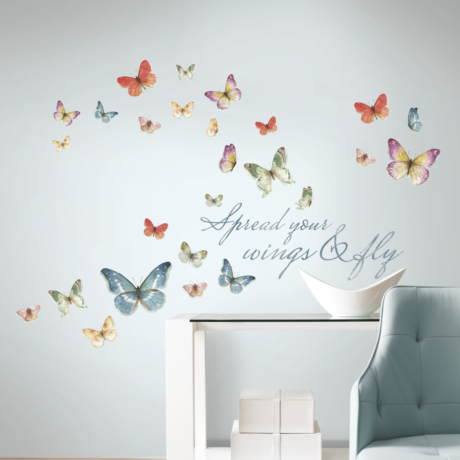RMK3263SCS Lisa Audit Butterfly Quote Peel and Stick Wall Decals, Multicolor