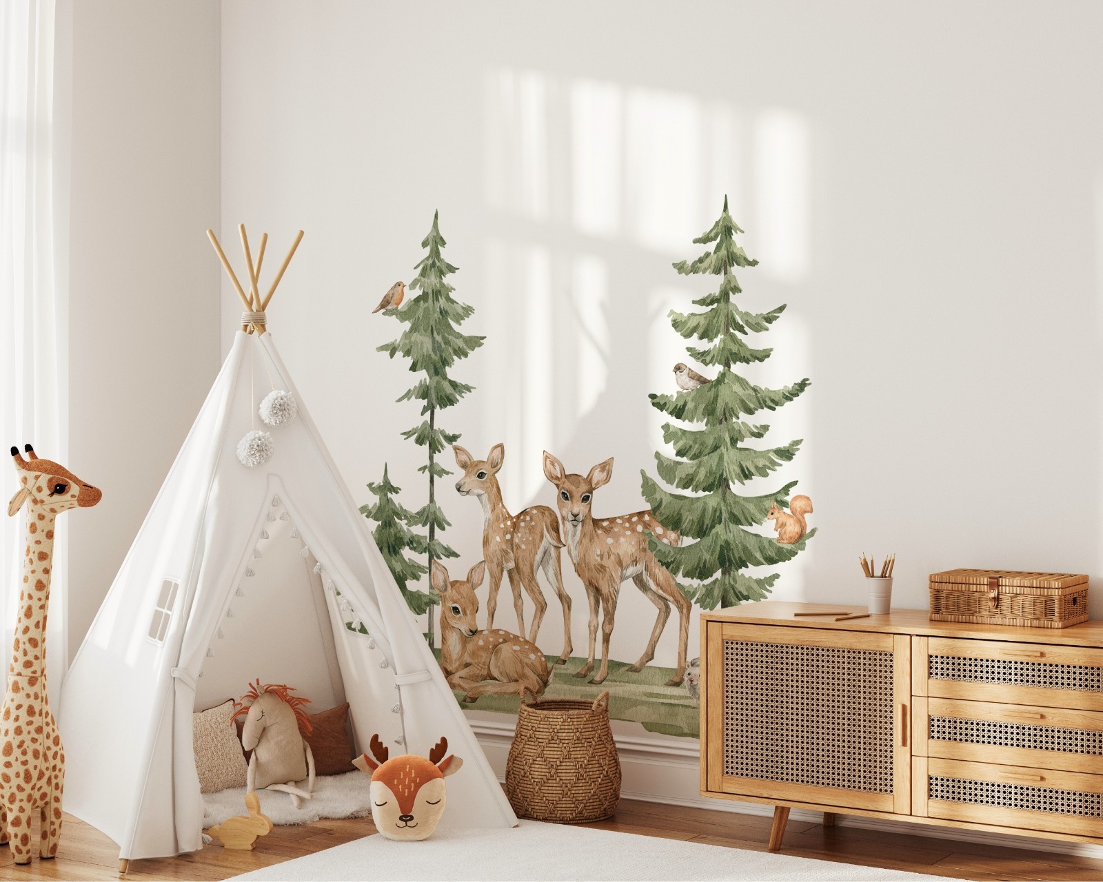 Woodland Forest Deer Wall Decal Set | Peel & Stick Fabric Nursery Wall Sticker