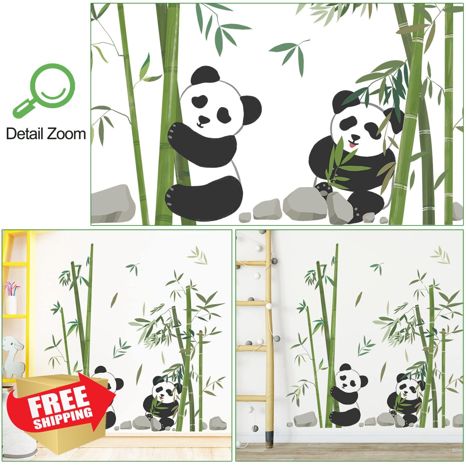 Panda Bamboo Wall Decals Cartoon Living Room Bedroom 2x12x36