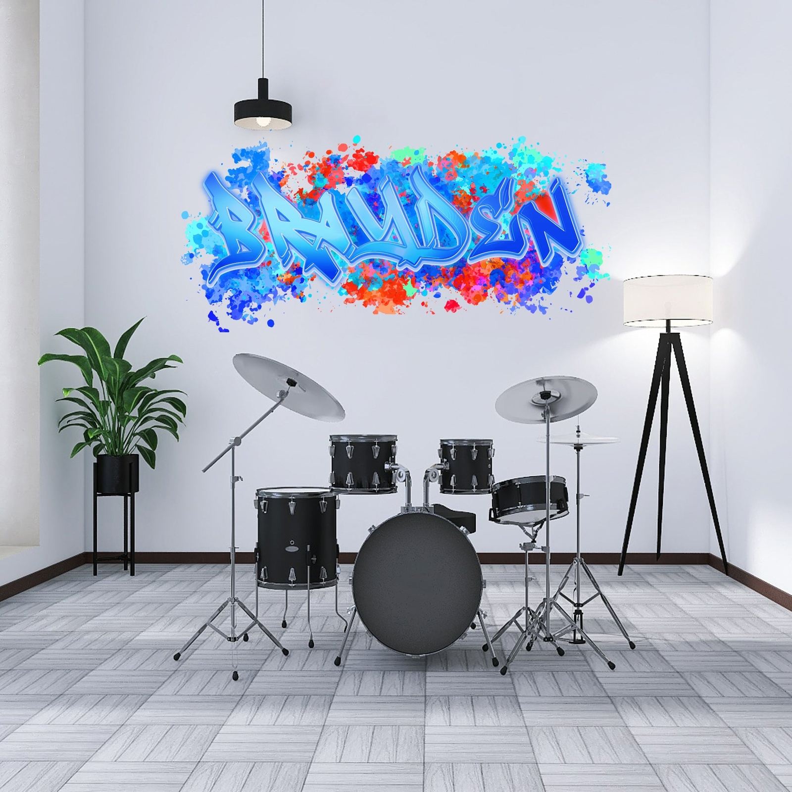 Ink Splatter Blue-Tone Custom Personalized Name Wall Sticker Decal Home Decor Ar