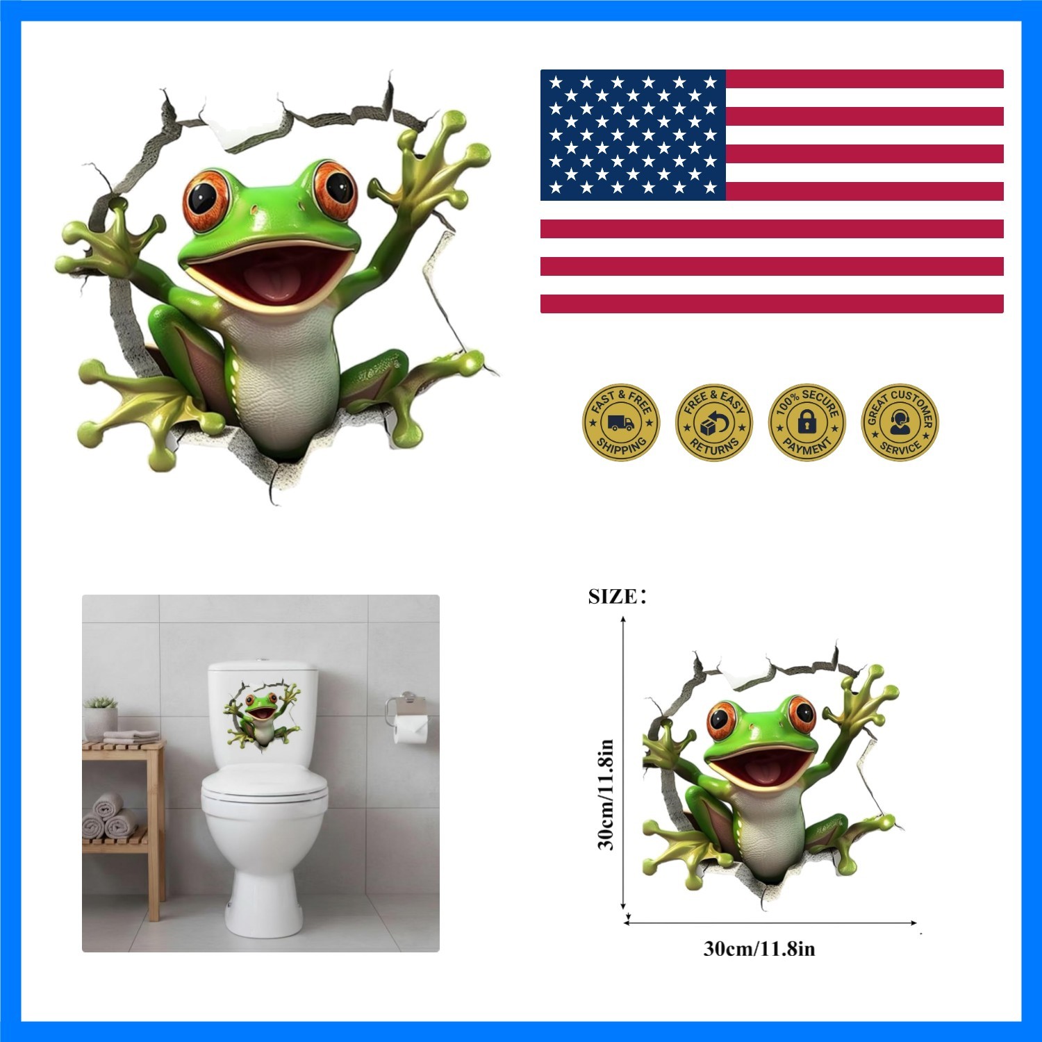 1 PCS Cute Frog Sticker for Bathroom Toilet Lid Wall Decals 11.8×11.4In | Cut…