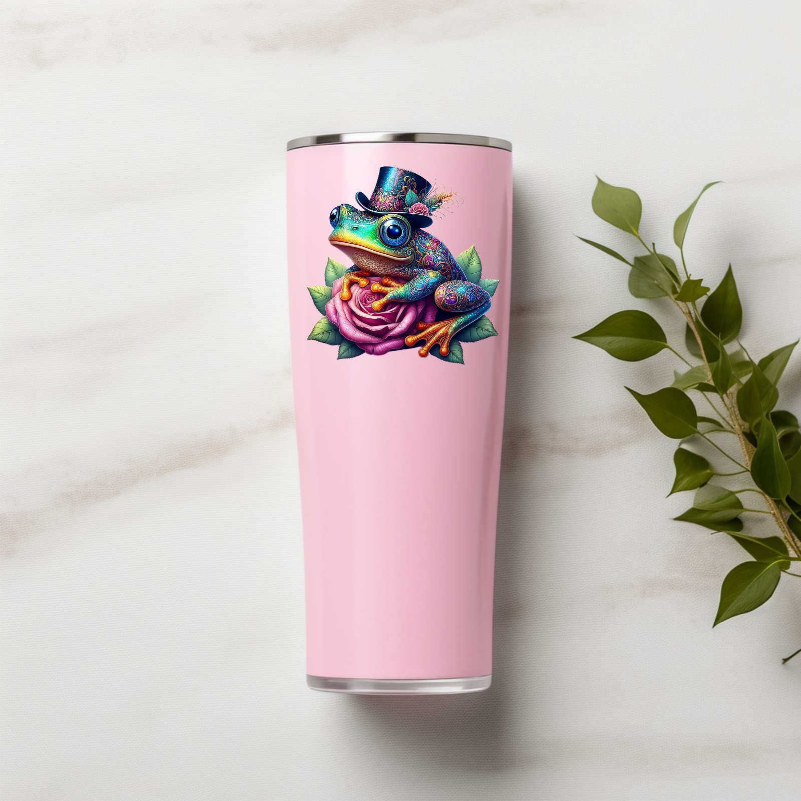 Whimsical Frog on Rose UV DTF Transparent Sticker / Decal