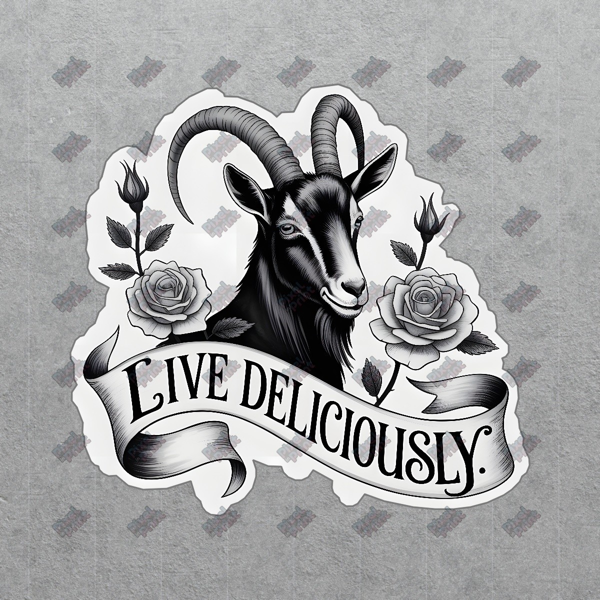Gothic Black Goat Sticker Live Deliciously Dark Aesthetic, Floral #9036
