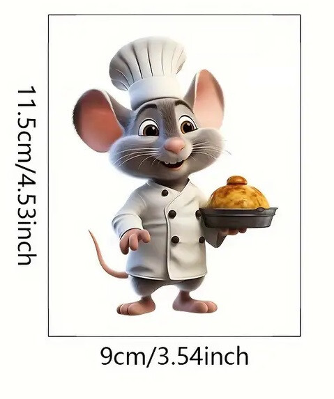 3D Wall Sticker 4.53" x 3.54" TOP-NOTCH CHEF MOUSE – Shipping Included