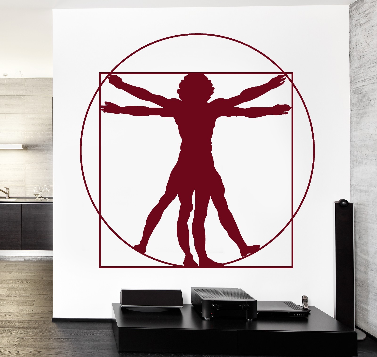 Wall Vinyl Decal Leonardo Da Vinci Virtuvian Man Contemporary Modern Decor z3717
