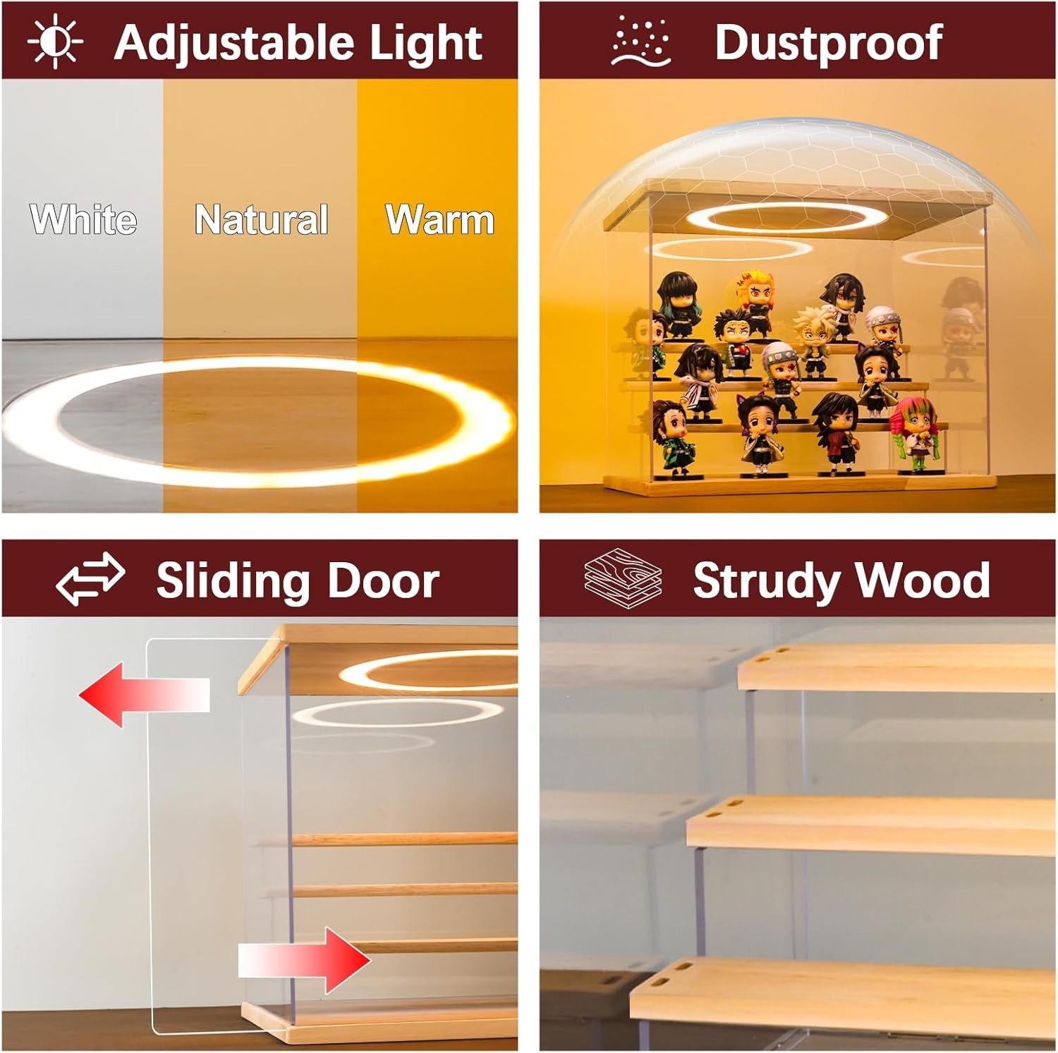 Adjustable LED Acrylic Display Case, 5-Tier Dustproof Showcase for Action Figure