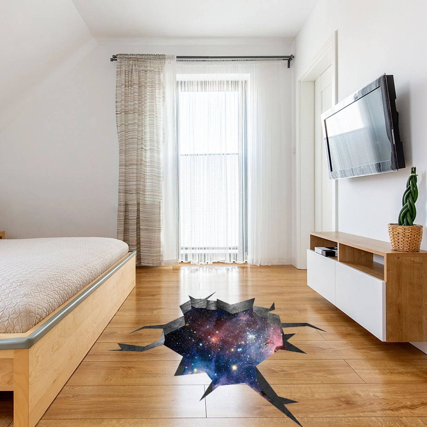 3d Effect Deep Space Wall Sticker – Outer Galaxy Floor Art Decor Mural Porthole