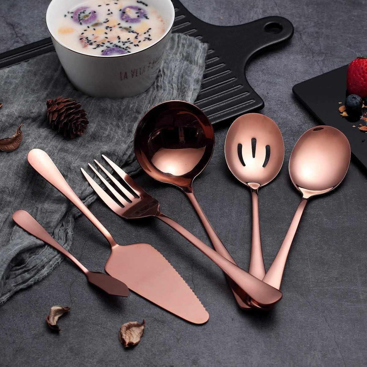 6-Piece Gold Serving Flatware Silverware Set,Stainless Steel Serving Utensil …