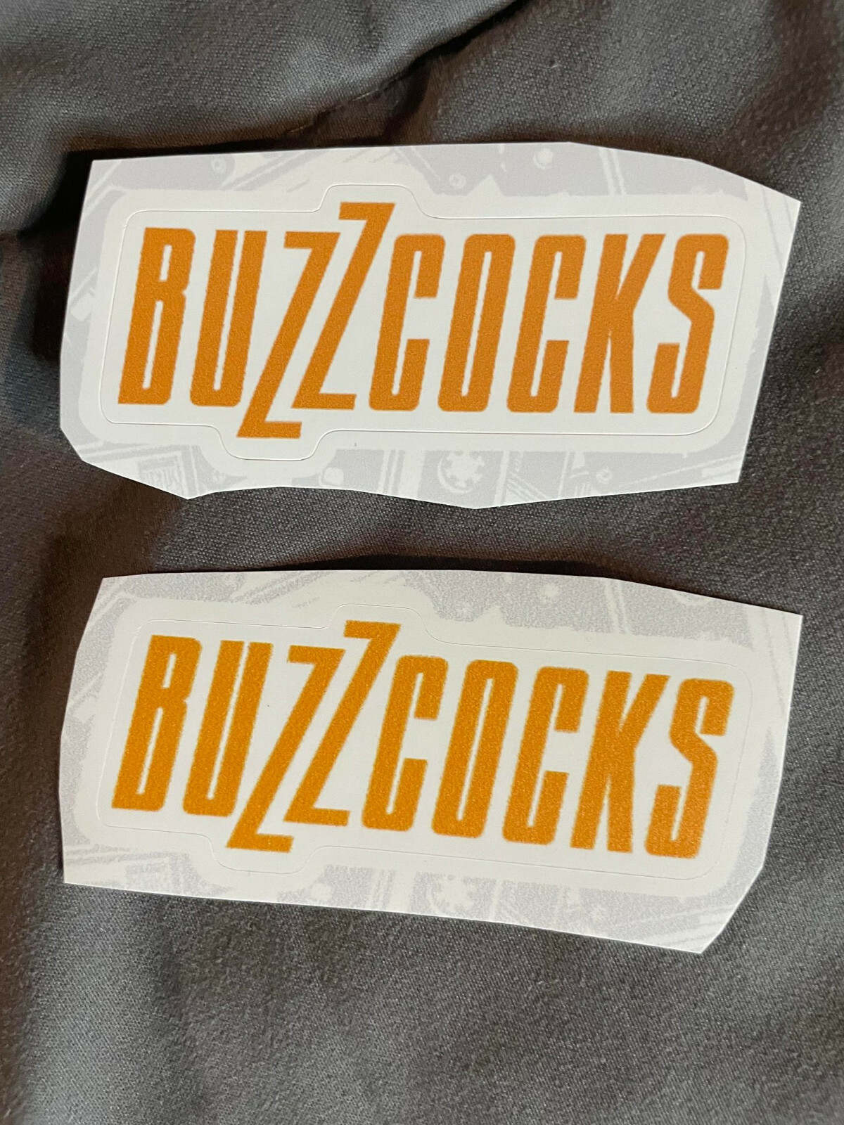 Lot (2) BUZZCOCKS 1" x 2 3/4" Gold White Band Logo Stickers FAST! FREE!