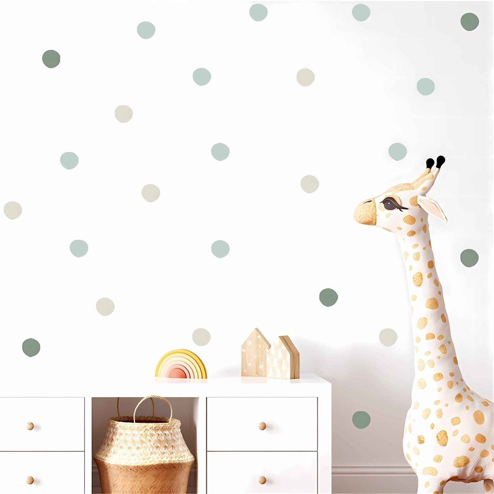 Gray Light Green Light Brown Polka Dot Wall Stickers, sacinora DIY Circle Wal…
