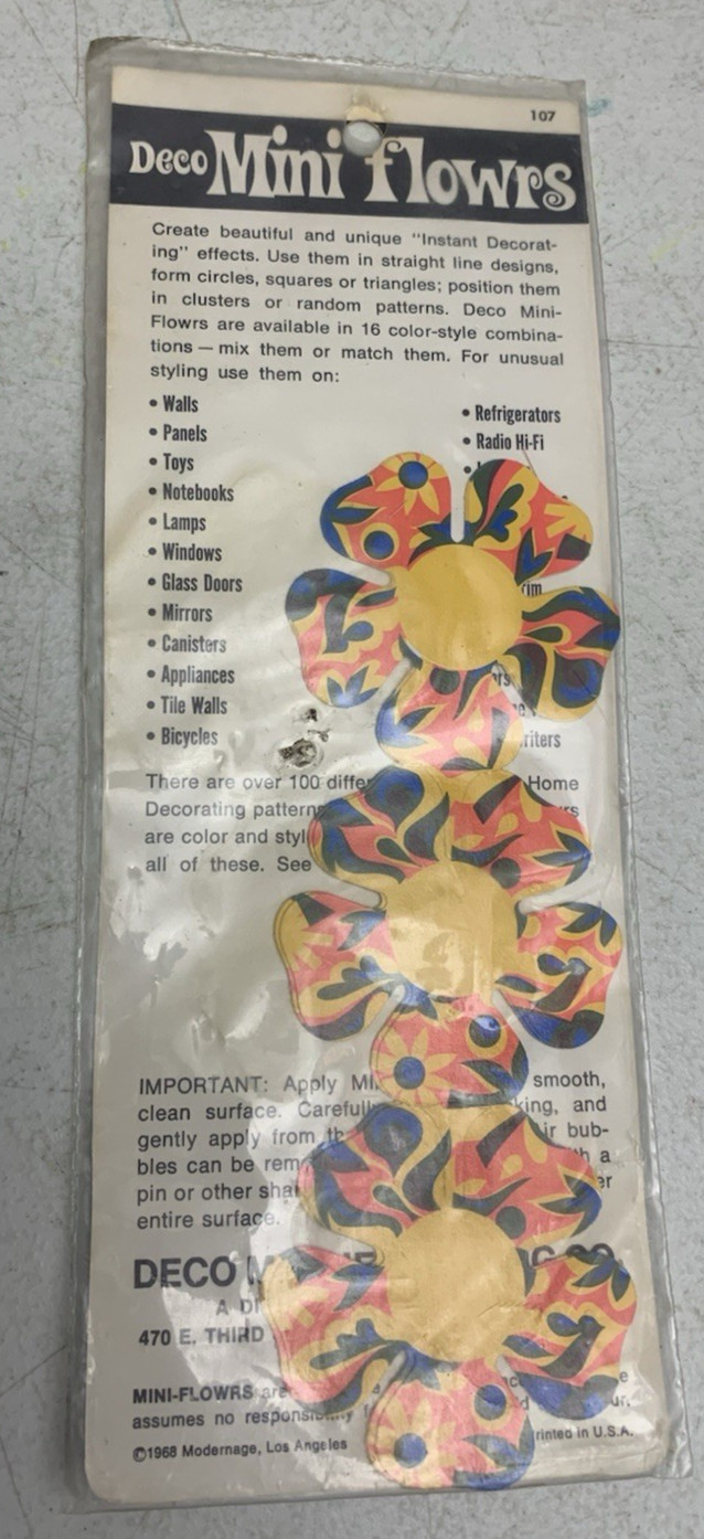 Vintage 60s Deco Mini Flowrs A Flower Power Groovy 10 pc Self-Adhesive Retro