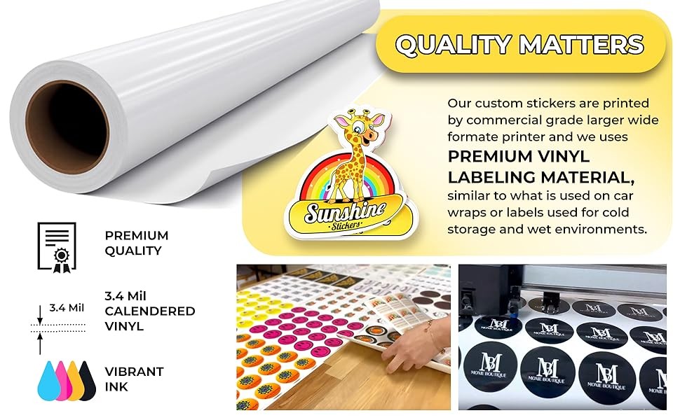 Sunshine Stickers Custom Waterproof Vinyl Stickers with Your Image Photo Text or