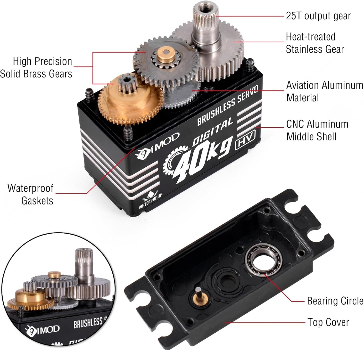 1/10 RC Servo Upgrade 40KG High Torque Fast Steering Servo Waterproof Brushle…