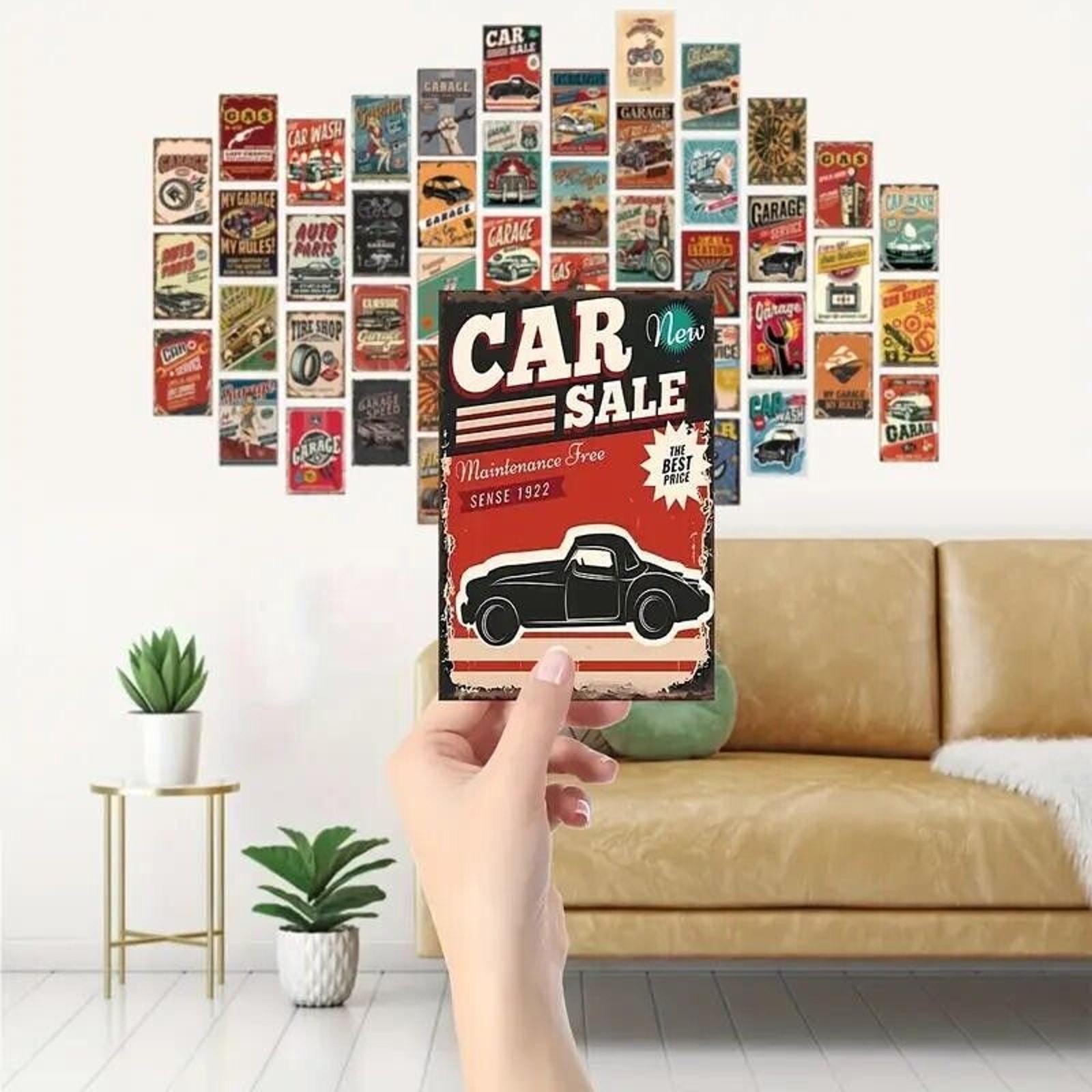 50pcs Vintage Retro Style Car & Petroliana 4x6in Poster Prints Wall Collage Kit