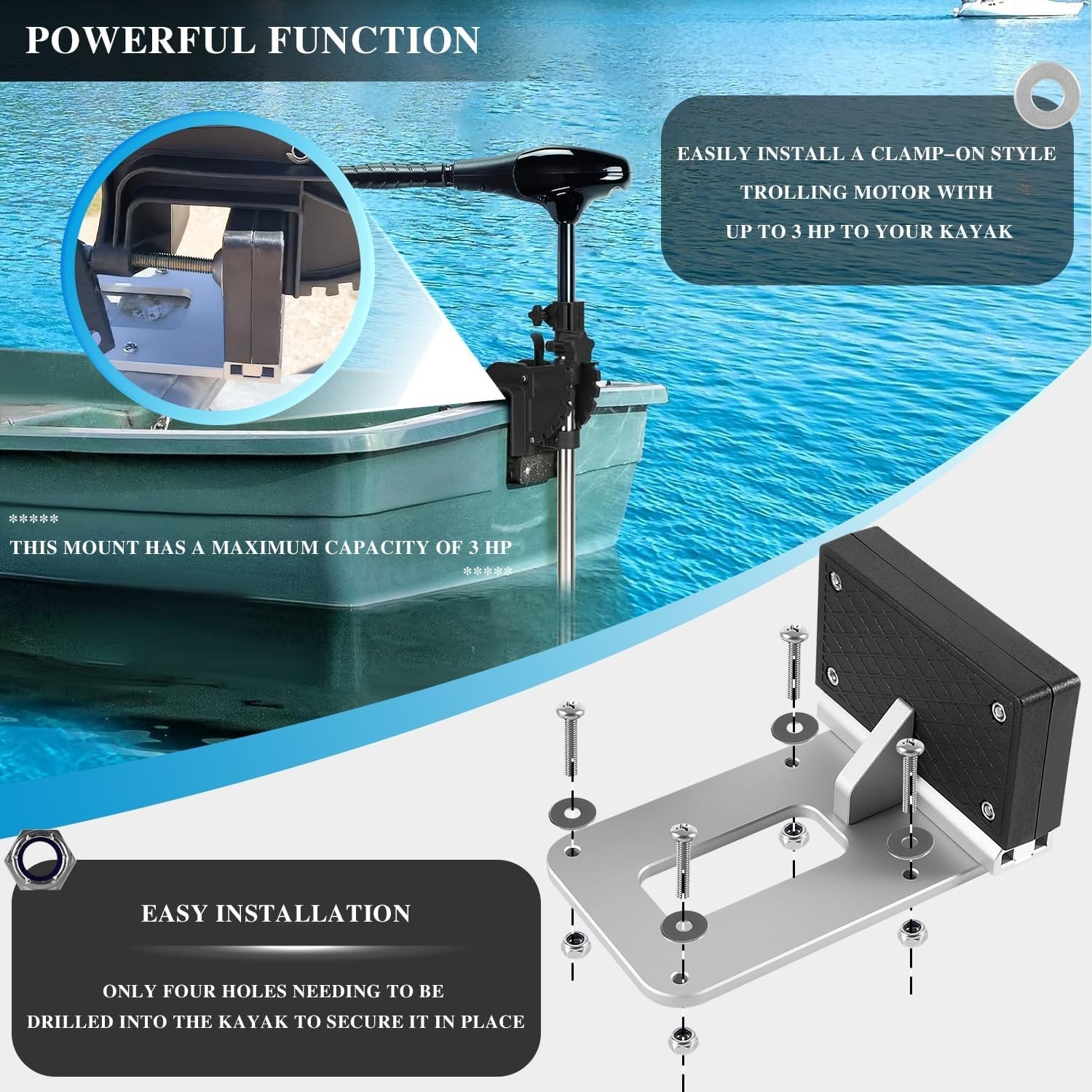 Universal Transom Trolling Motor Mount for Kayaks/Kayak Motor Mount, Universal F