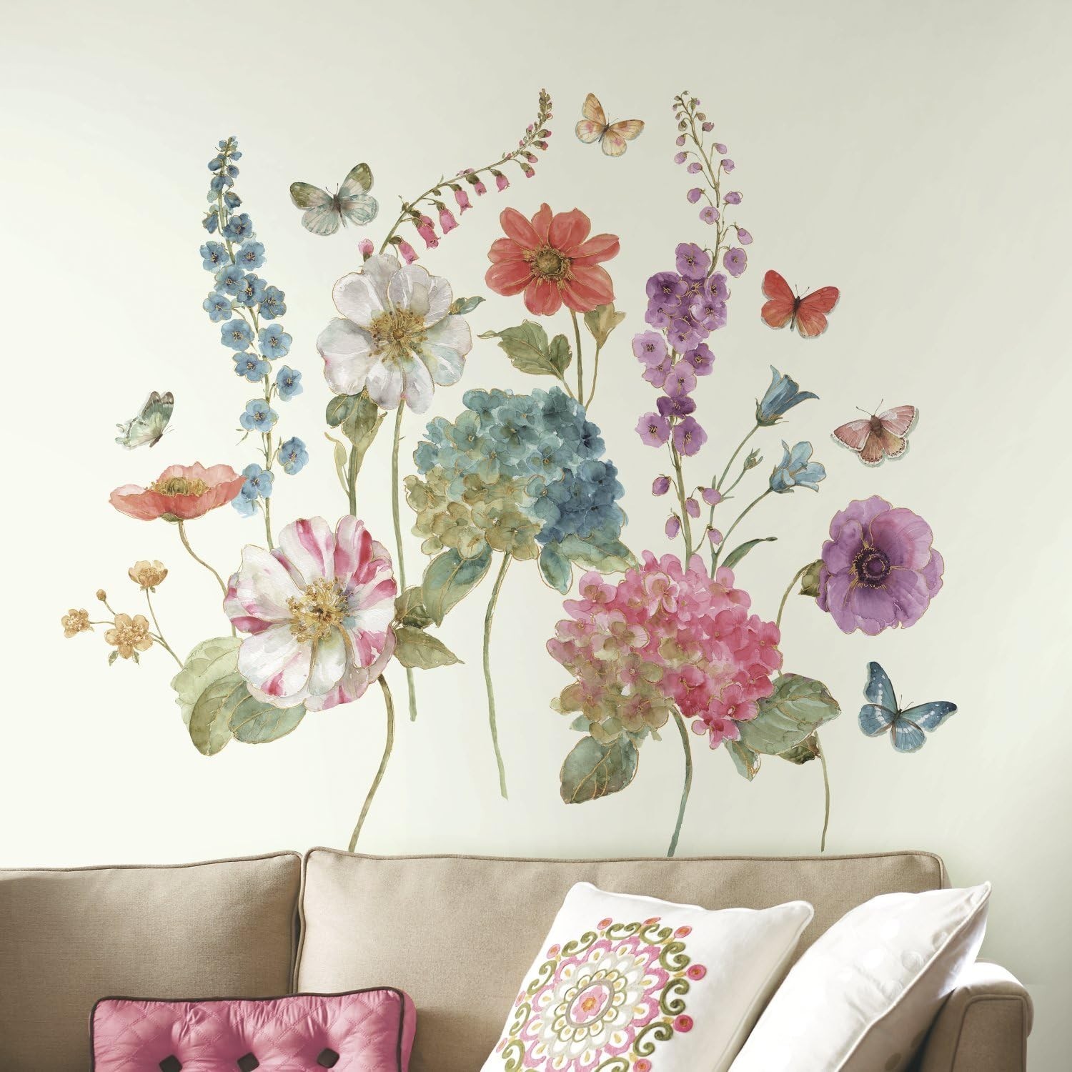 RoomMates RMK3261GM Lisa Audit Garden Flowers Peel and Stick Giant Wall Decal