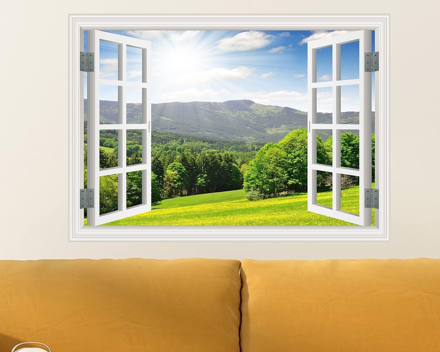 Faux Window Wall Mural – Landscape Stick and Peel Decor, 16×24 for Bright Spaces