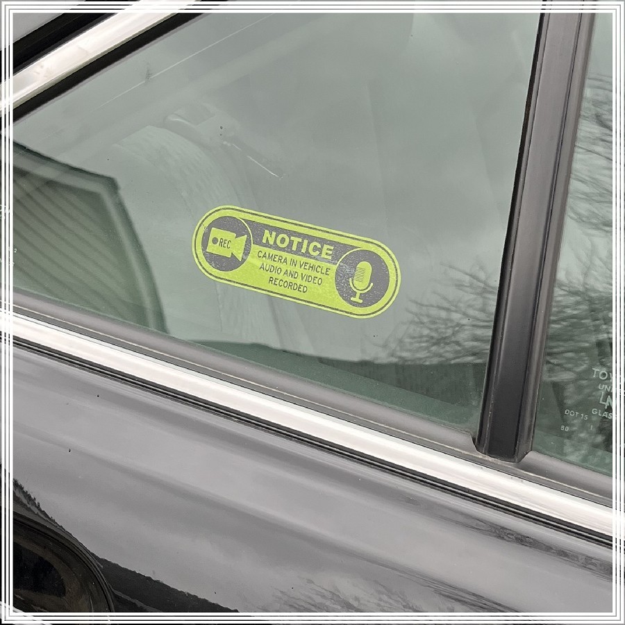 Camera in Car Recording Video XL 4-Pack INSIDE MOUNT Decals Yellow Blac 4.25×1.5