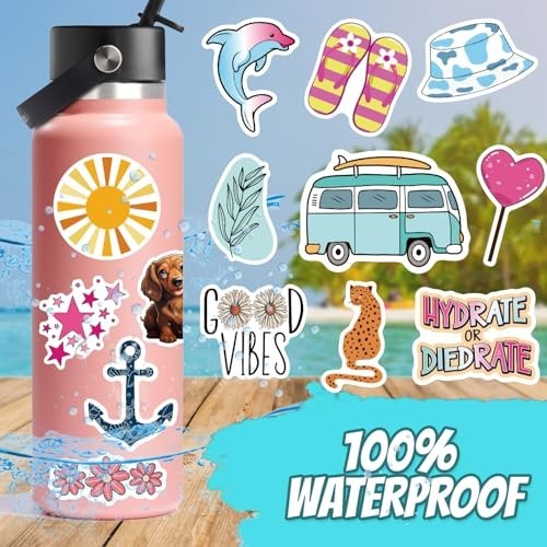 300 Pcs Preppy Summer Stickers for Water Bottles, Laptop, Phone, Cup