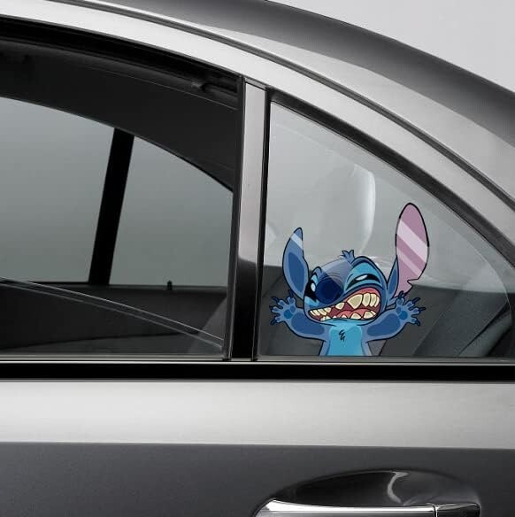 Stitch Funny Hitting Glass Cartoon Anime Cartoon Vinyl Decal Sticker for Car/Tru