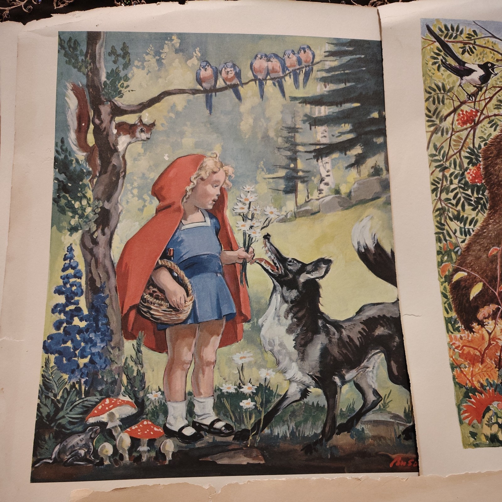 Vintage Set of Lithograph Prints Children Nursery Books Stories Little Red