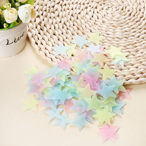 100 pcs Pack Glow In The Dark 3D Stars Moon Stickers Bedroom Wall Room Decor DIY