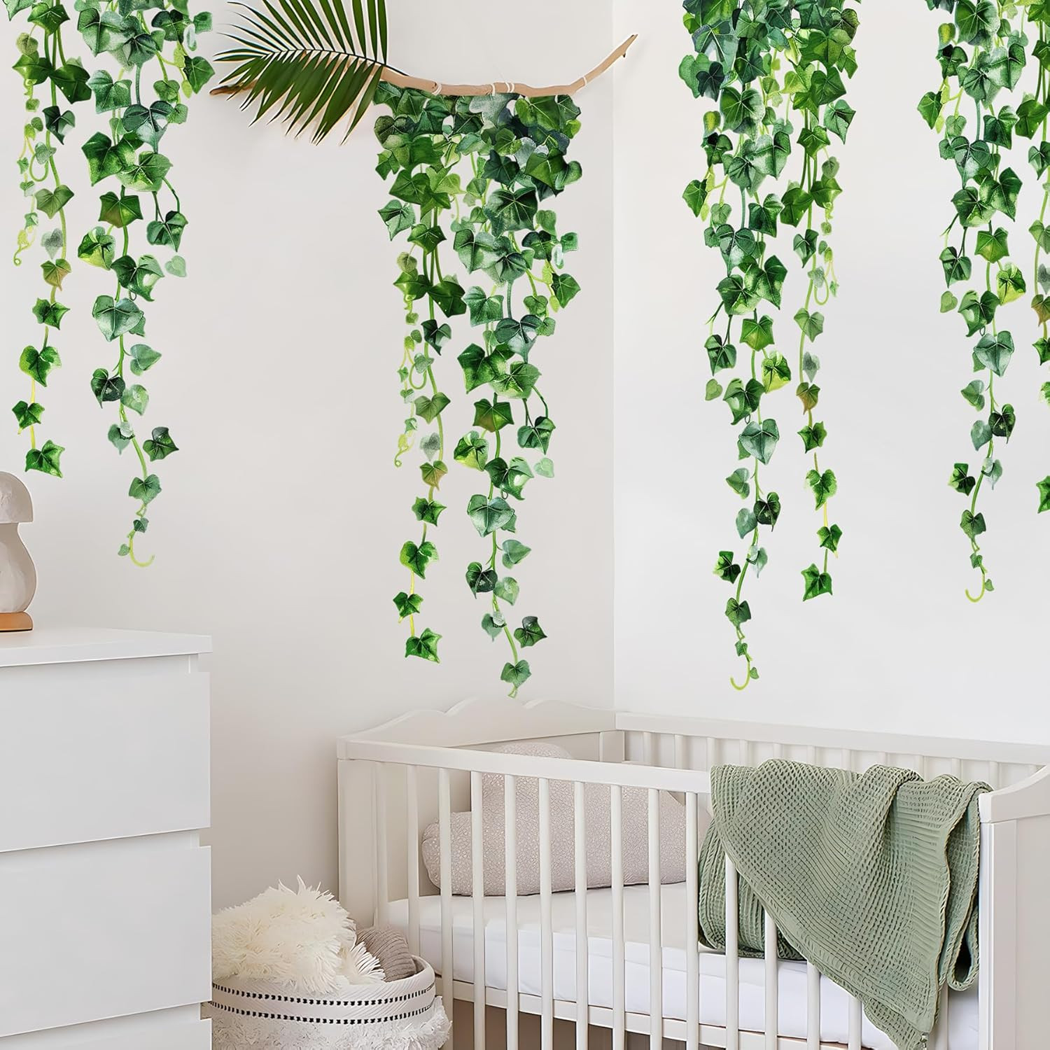 Green Plants Leaves Wall Decals Hanging Vine Wall Stickers Fresh Green Leaf Wall