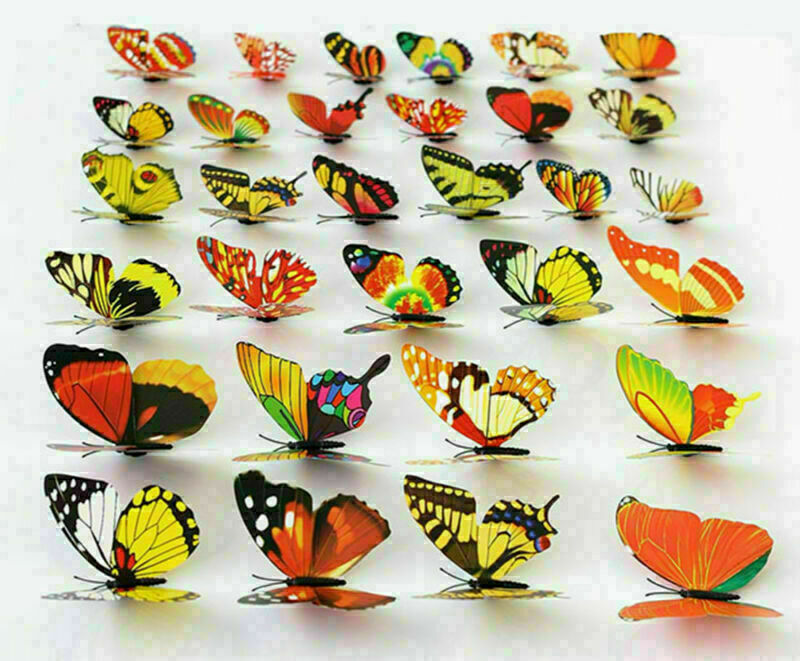 100 PCS Multicolor Artificial Butterflies with Magnet Home Decorations 12 24 36