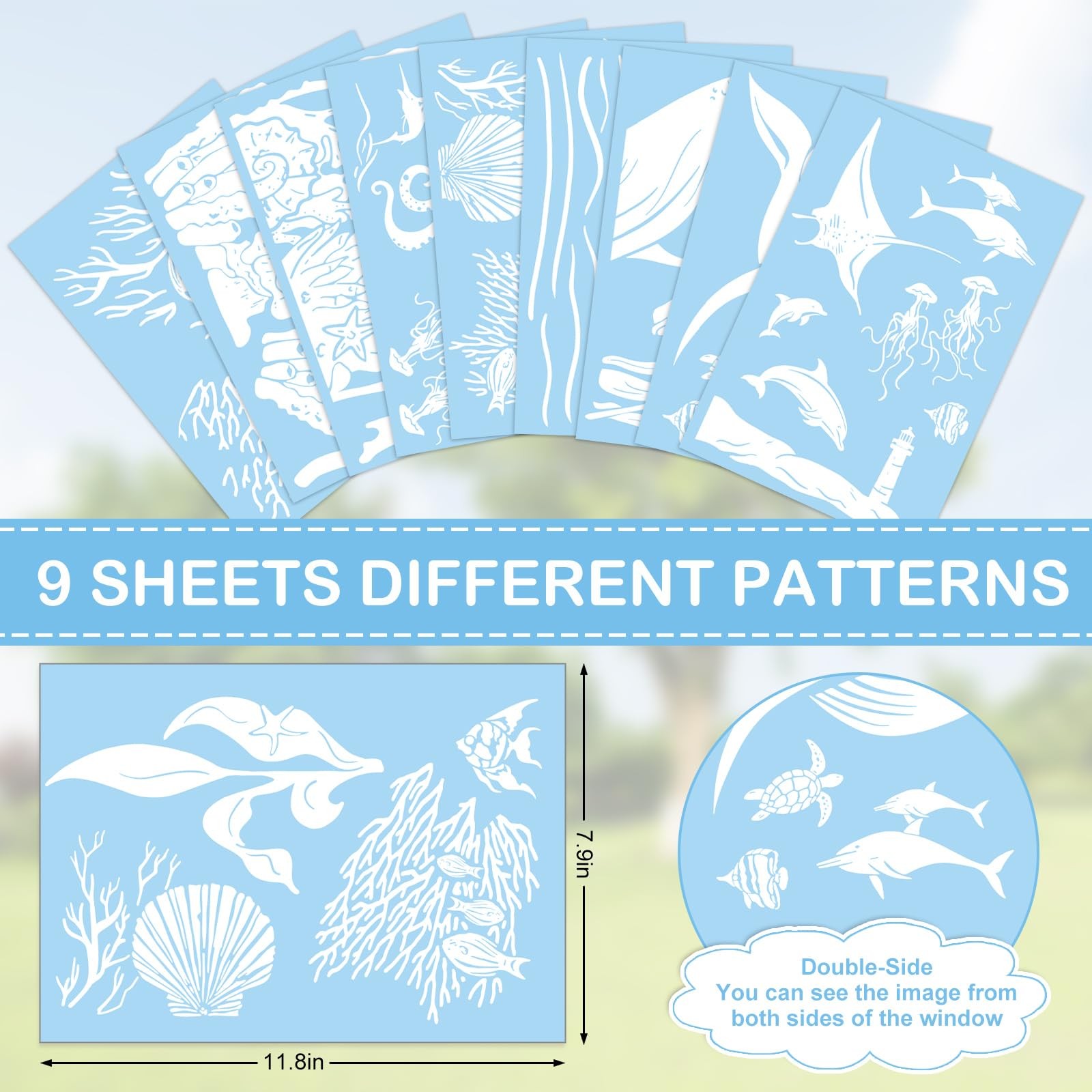 JarThenaAMCS 9 Sheets Under The Sea Window Clings 7.9 x 11.8 inch, White