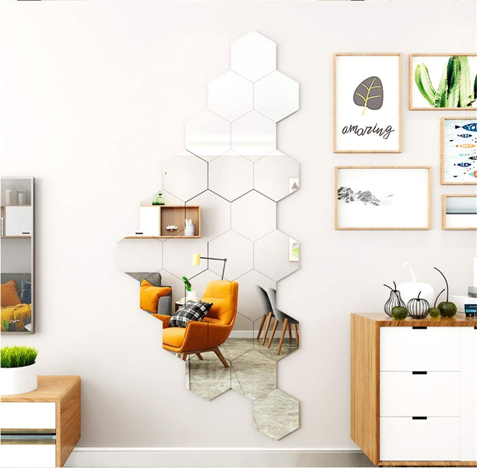 3D Hexagon Acrylic Mirror Wall Decor – Self Adhesive Tiles (15 PCS) 15 Pcs