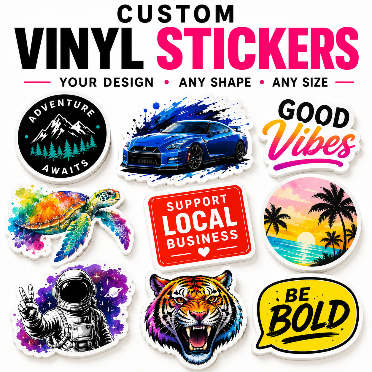 Personalized Vinyl Stickers Custom Logo Waterproof Die Cut Stickers 2"–22"