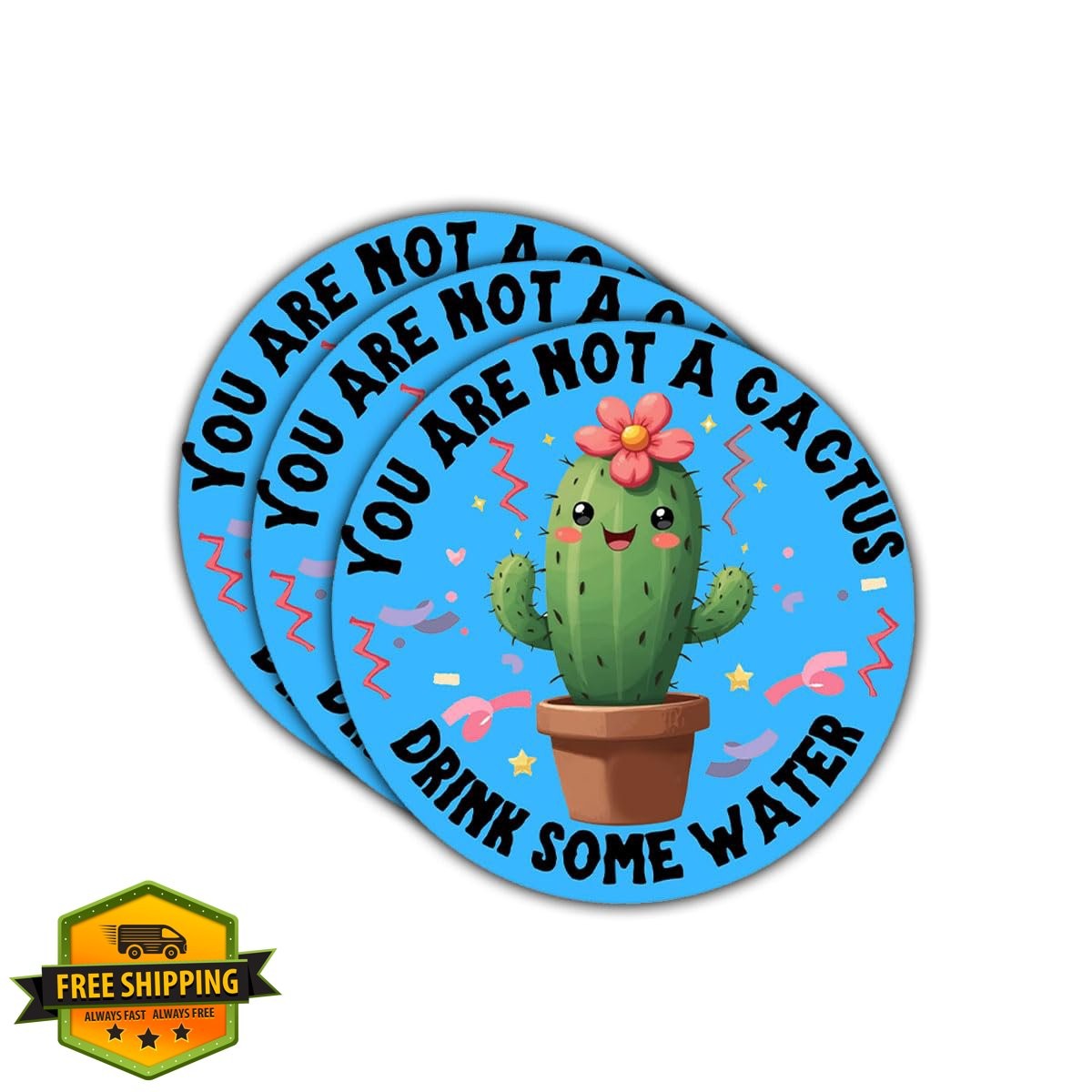 Vybonz 3pcs Cactus drink water sticker 3 inch
