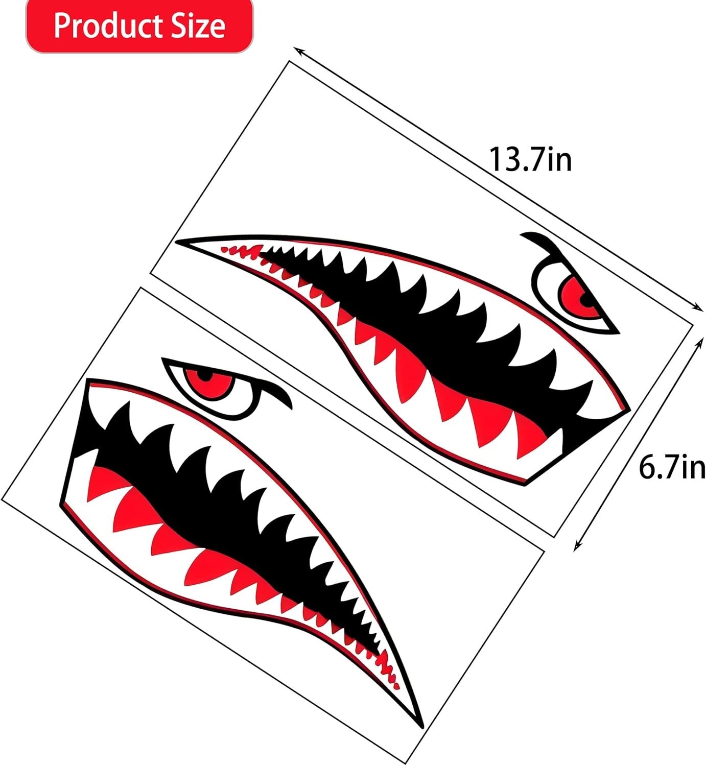 Shark Teeth Sticker， Waterproof PVC Flying Tiger Shark Mouth Decal for Kayak, Ca