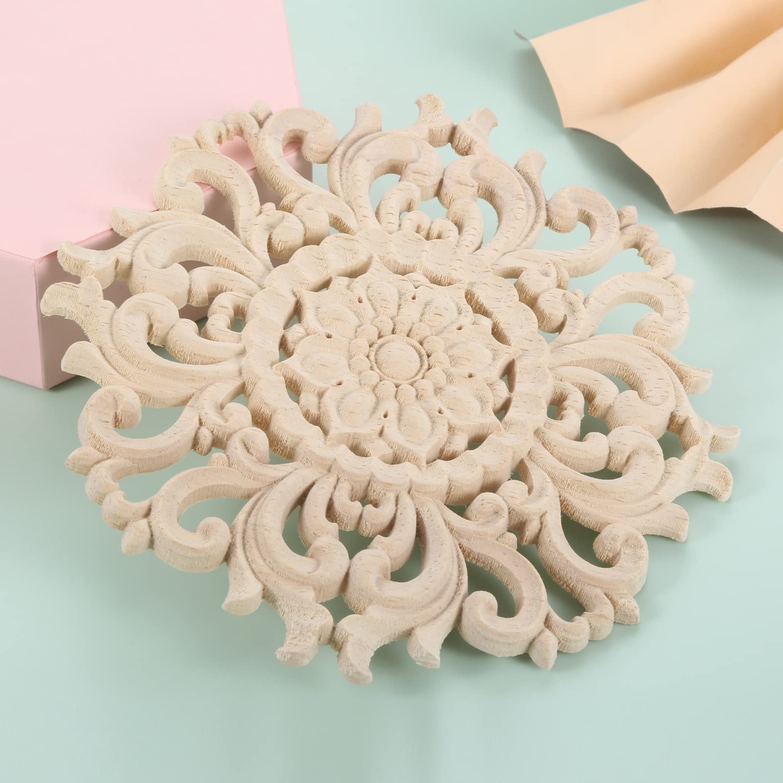 Wood Carved Appliques Decorative Onlays, Round Wood Carving Craft Decals for …