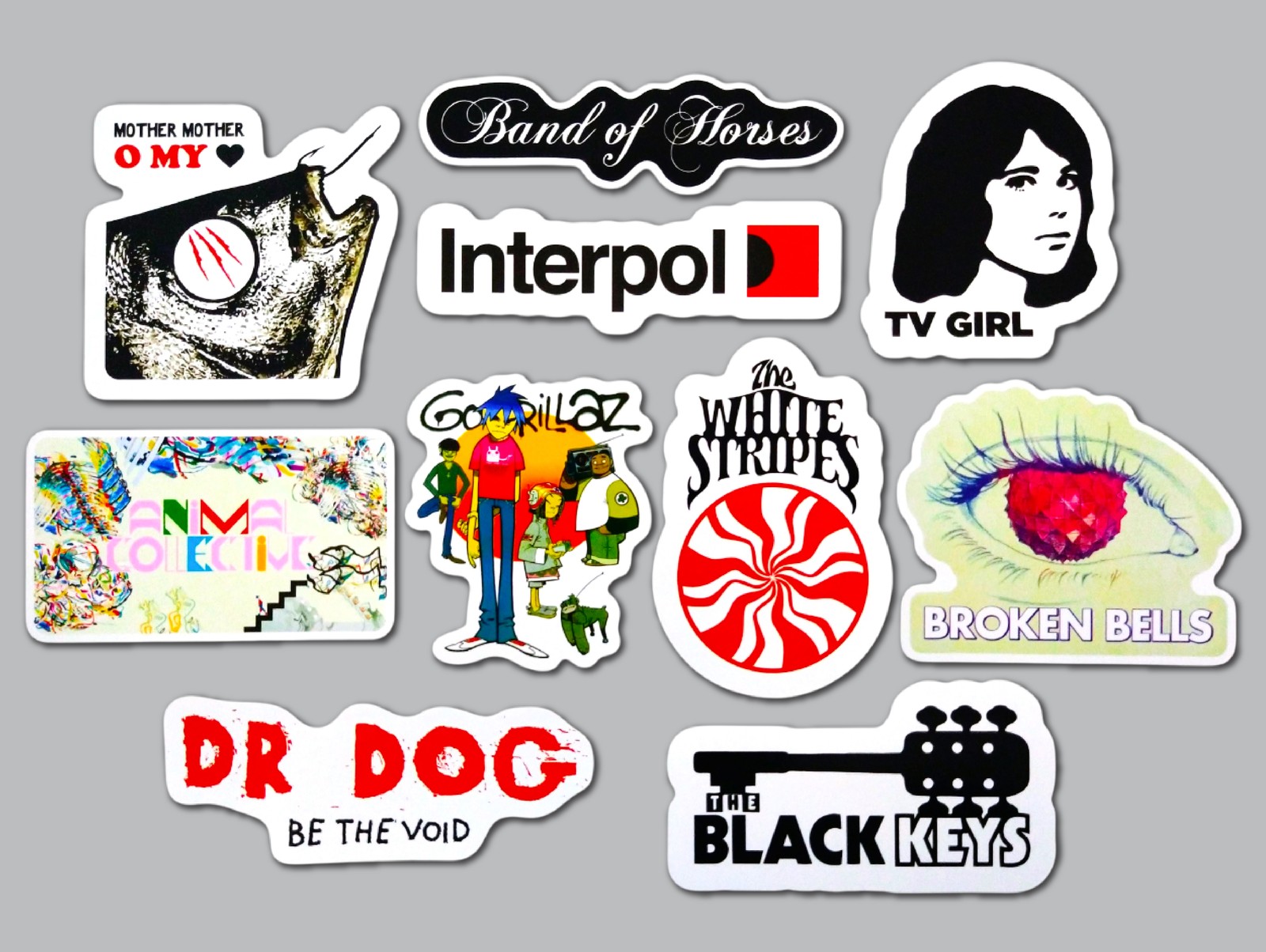 Indie Rock Vinyl Sticker Lot (10 Pack) SET 2 gorillaz interpol white stripes