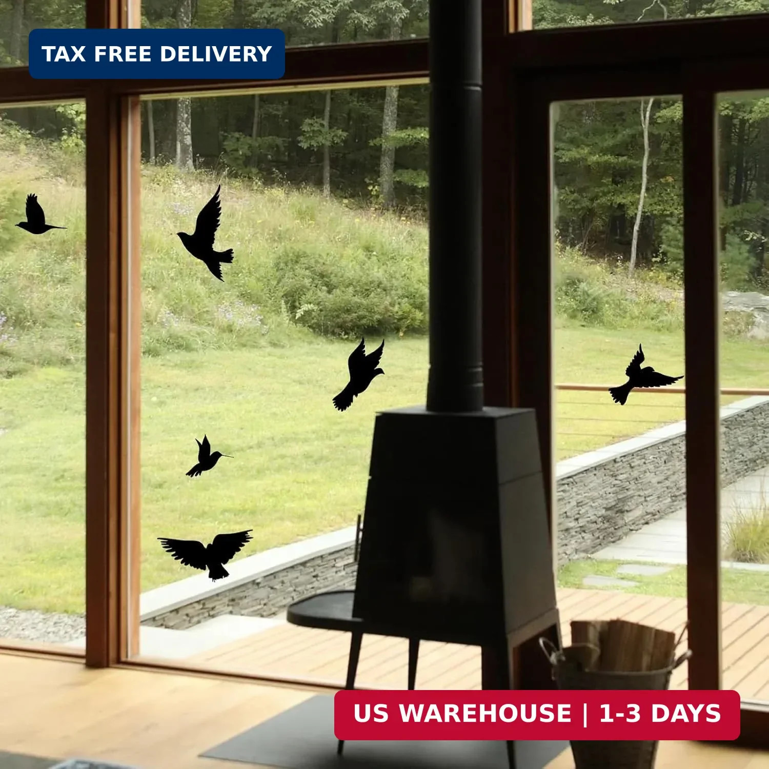 Anti-Collision Large Black Bird Shape Window Clings – Prevent Bird Strikes Save