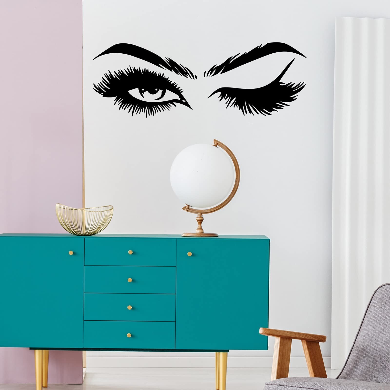 2 Pieces Eyes Wall Decal Big Eyes Wall Stickers Fashion Eyelash Wall Sticker …