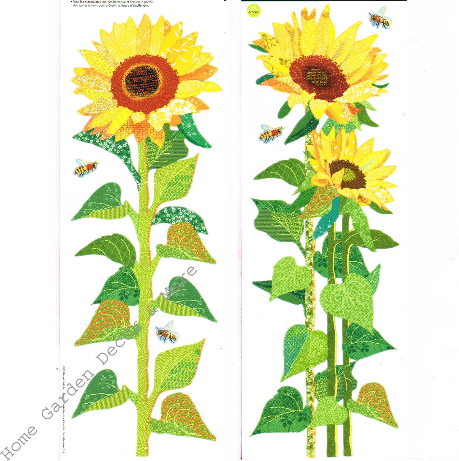 Yellow SUNFLOWER Wall Art Decals Appliques Stickers Peel & Stick Removable USA