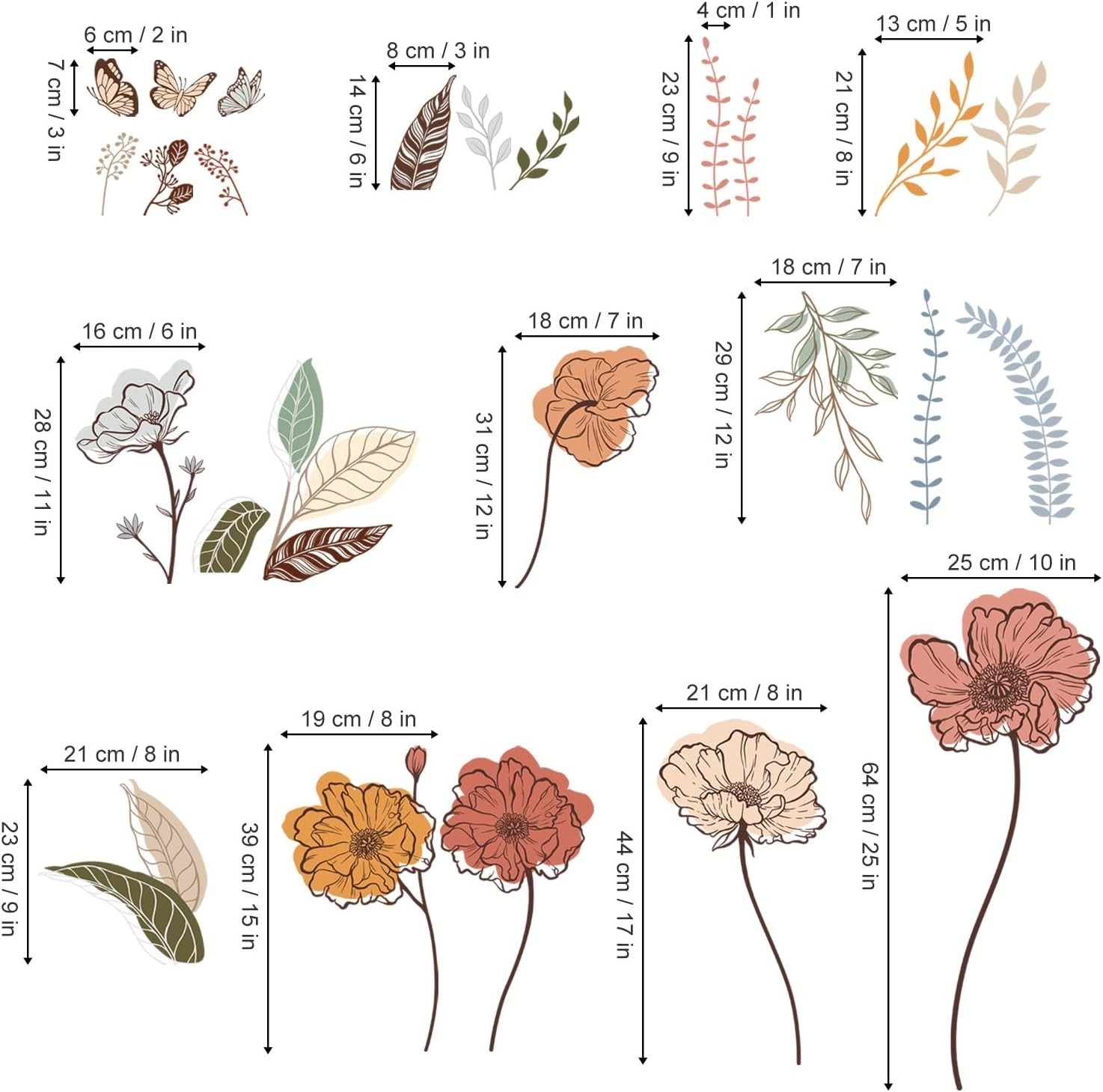 Multi-Color Floral Peel and Stick Wall Art – Perfect for Living Room and Nursery