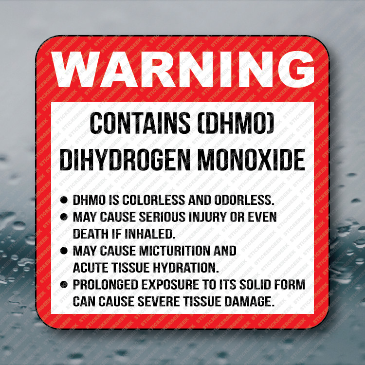 Warning Sticker CONTAINS DHMO DIHYDROGEN MONOXIDE Funny Water Bottle Sticker 2IN