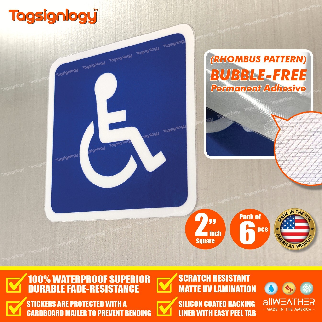 (6 pcs) Handicap Accessible 2" inch Sticker Disabled Car Parking Logo Vinyl Sign