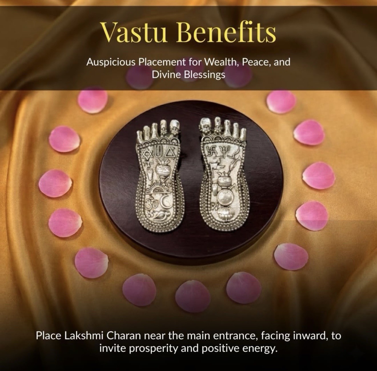999 Pure Silver Plated Lakshmi Charan with Base – 3 Inch Vastu Paduka For Home