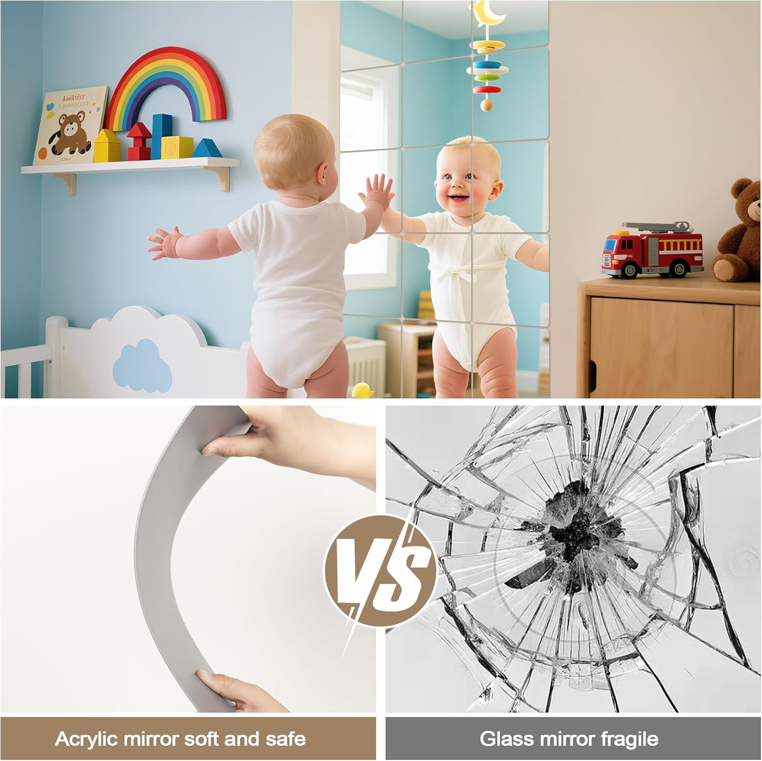 LXCREAT 4 Pack Peel and Stick Mirrors for Wall, Self Adhesive Square Acrylic