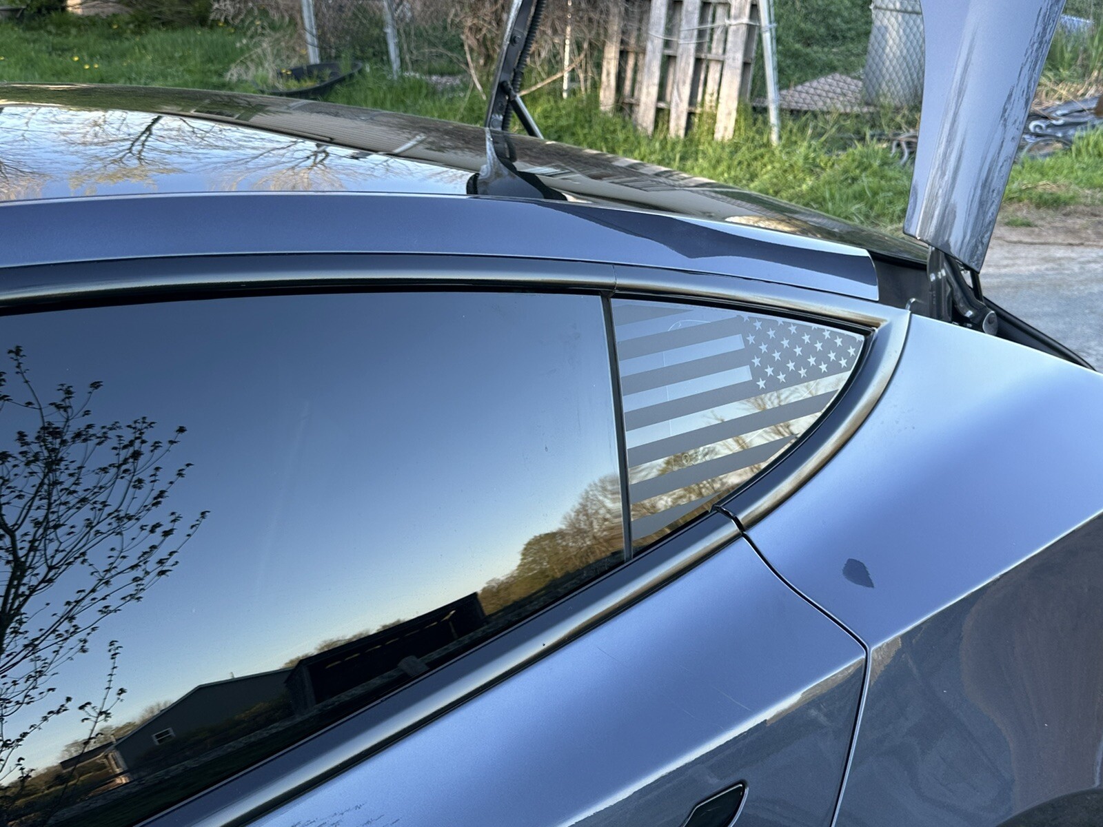 2pc Matte Black American flag quarter panel window decals fit Model 3 Tesla