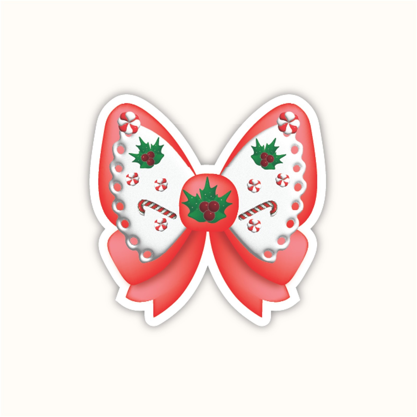 Christmas Candy Cane Bow Vinyl Sticker Cute Holiday Holly Bow Decal Car Bottle