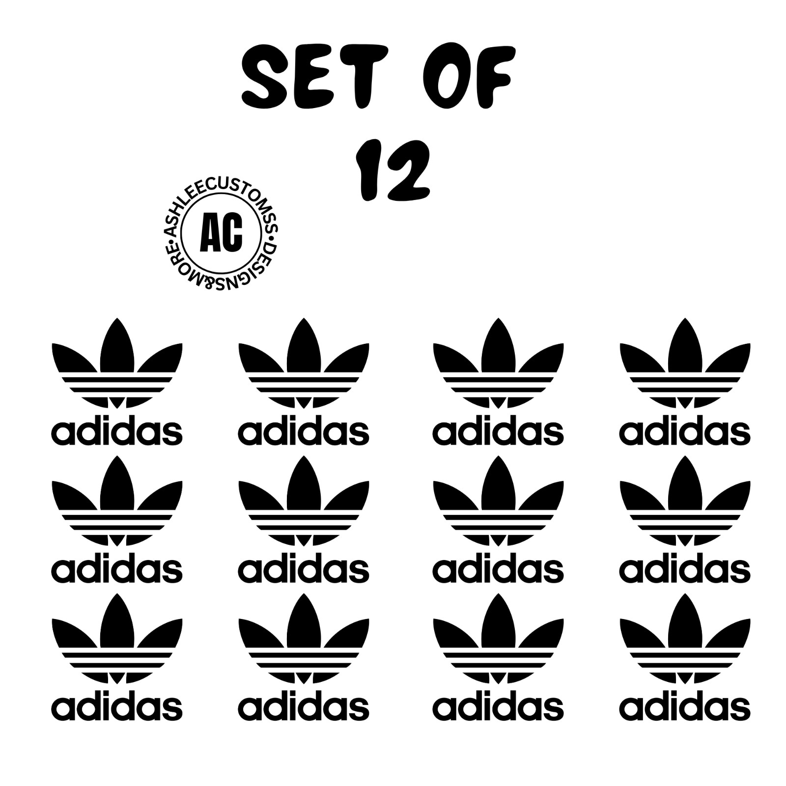 Set of 12 adidas vinyl decal stickers party decal color choice size color